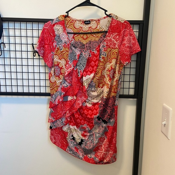 NWOT | Rafaella women’s patterned ruffle‎ blouse — small - Picture 1 of 5